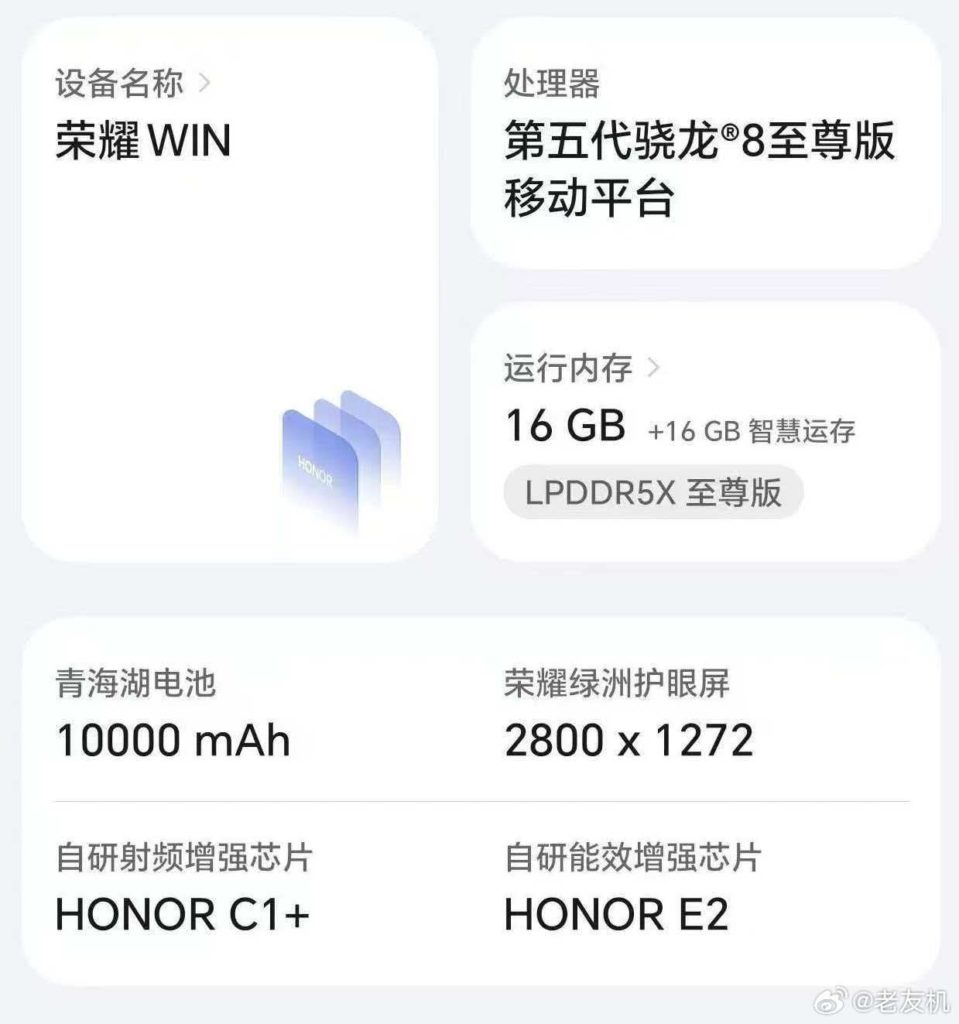 Honor Win's About Phone page