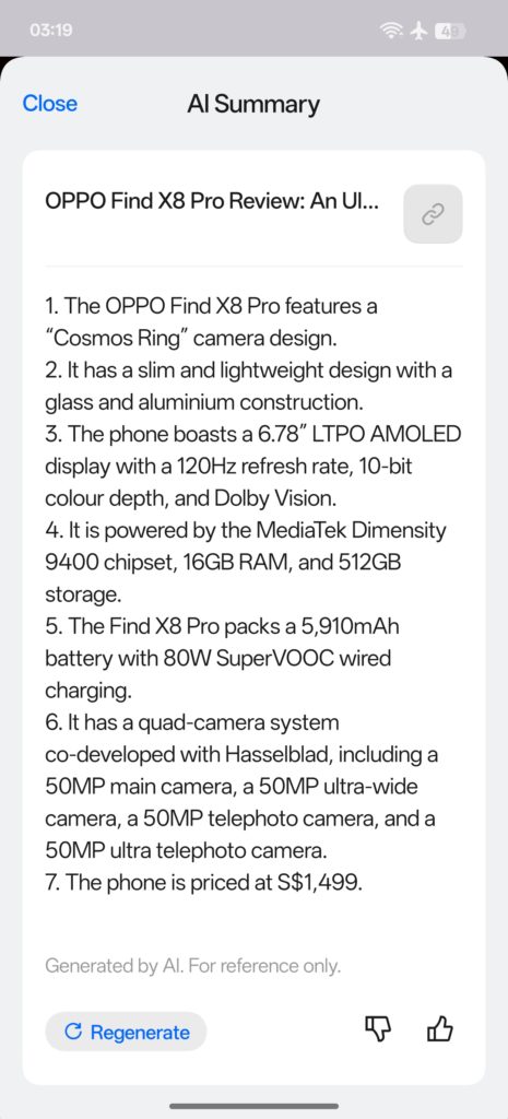 OPPO ColorOS 15 AI Summary -2