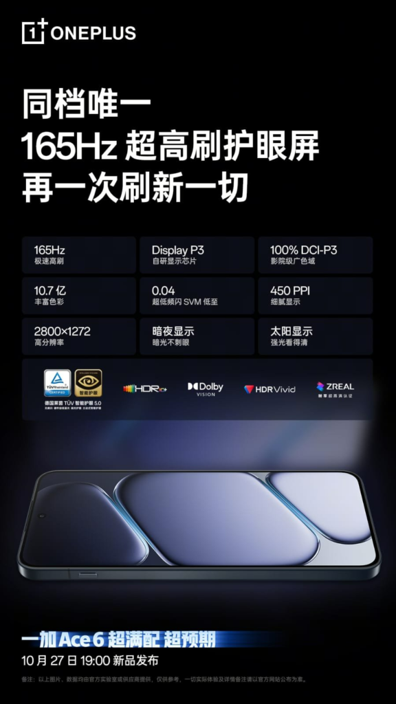 OnePlus Ace 6 display specs