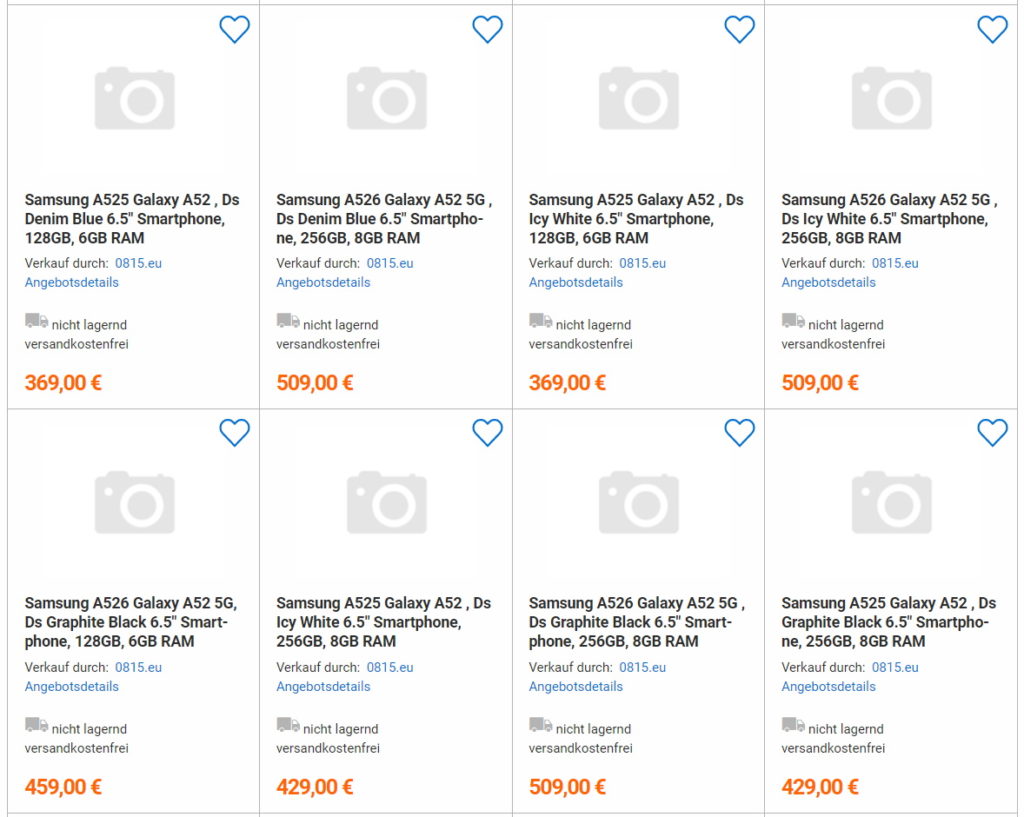 Samsung Galaxy A52 and Galaxy A72 pricing