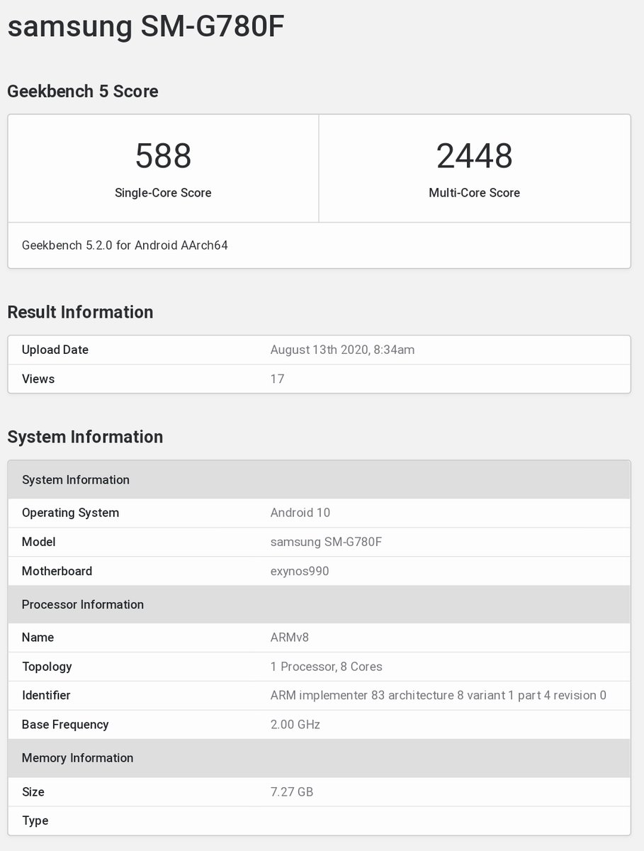 galaxy s20 geekbench 5