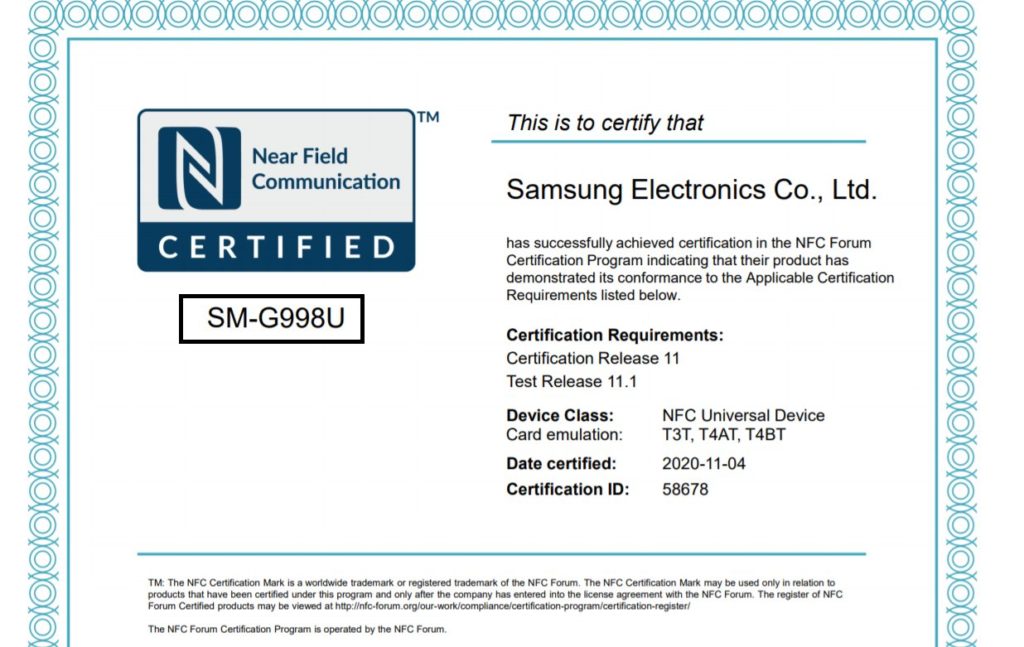 Samsung Galaxy S21 Ultra NFC Certified