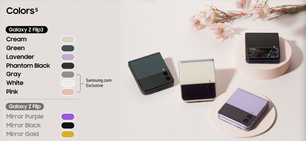 Samsung Galaxy Z Flip3 5G Color Options