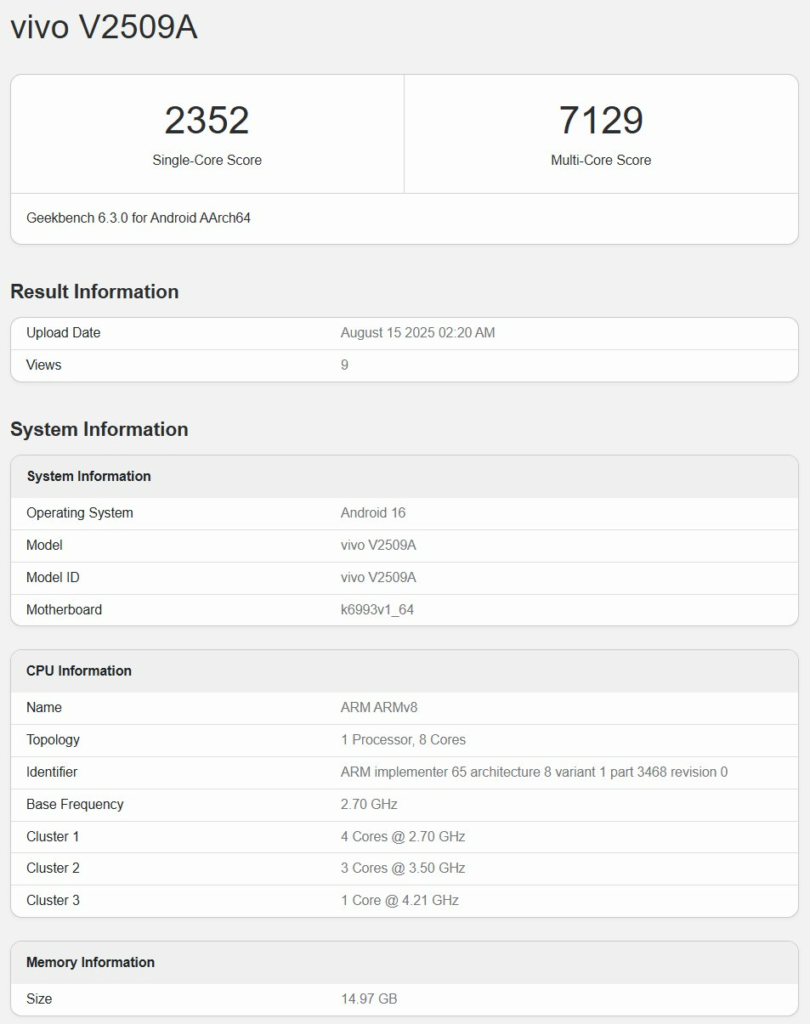 Vivo X300 Geekbench