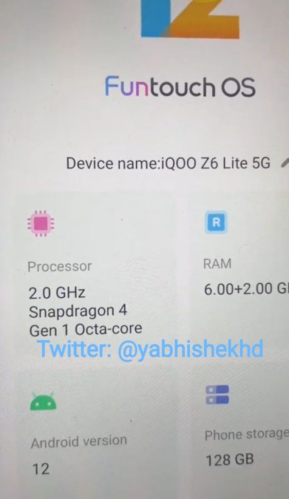 iQOO Z6 Lite 5G leak